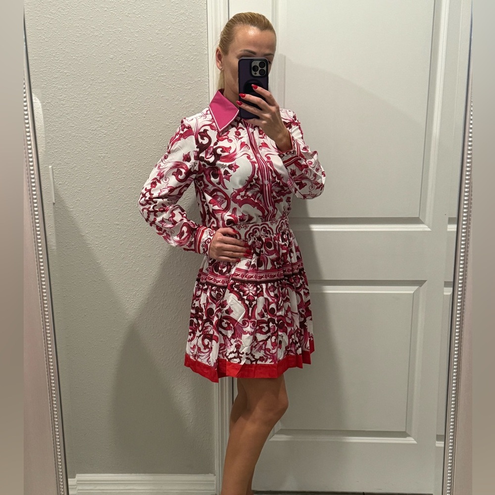 Majolica-print skirt with blouse, size S
